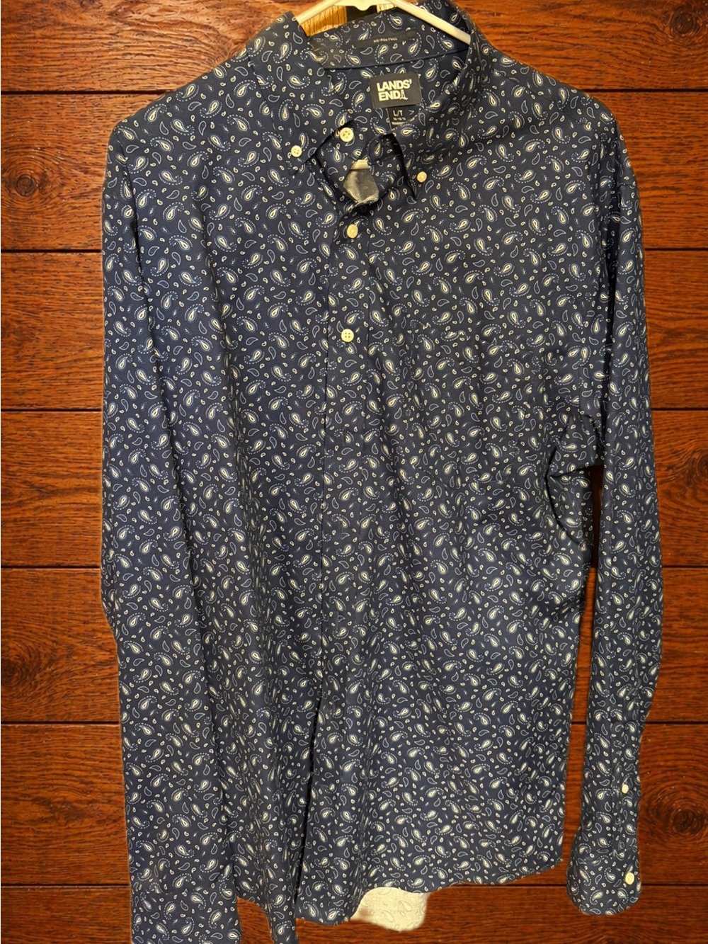 Lands' End Navy Paisley-Print Button-Down Shirt